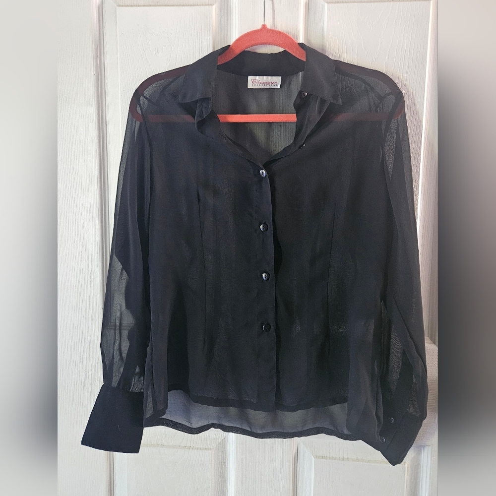 Vintage 90s Black See Through  Blouse